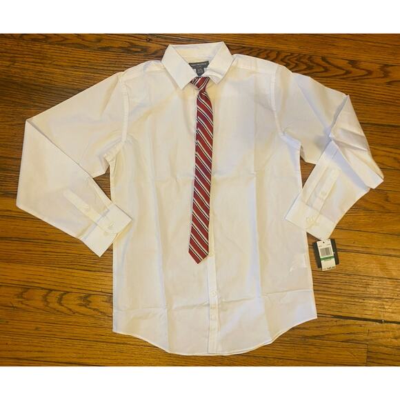 NWT Van Heusen White Button Up With Tie Boys L 14/16 White - Picture 1 of 5